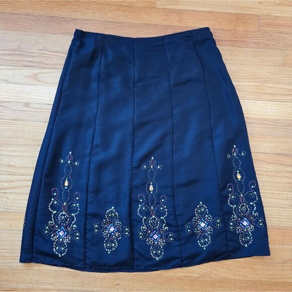 Allison Taylor Silk Skirt Embellished size 14 Black - Picture 1 of 6